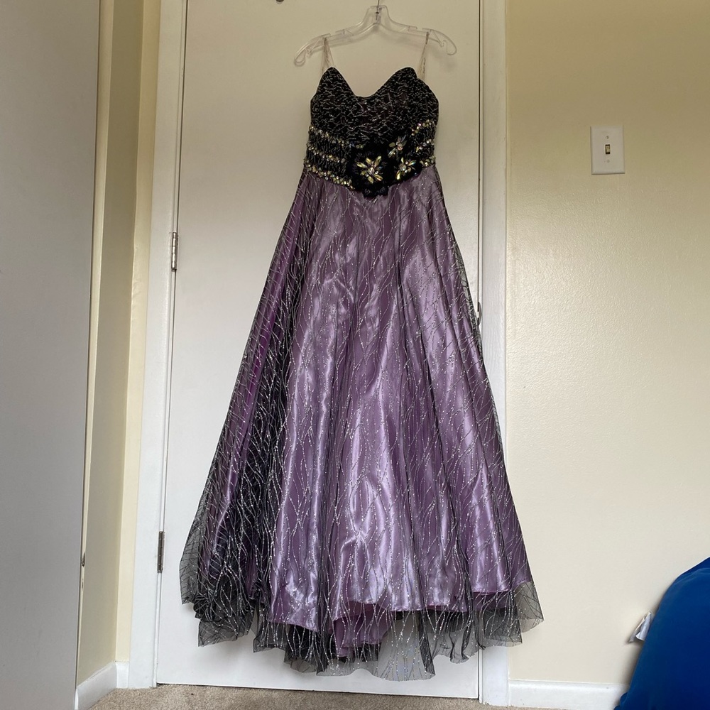 Black and purple ballroom prom dress